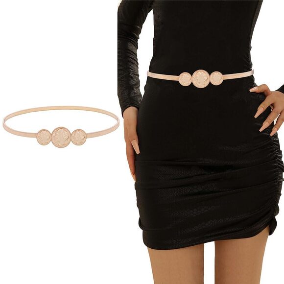 Τgіrls Accessories - Women Skinny Metal Belt Gold Elastic Waist Chain Belt Thin Silver Stretch🦑